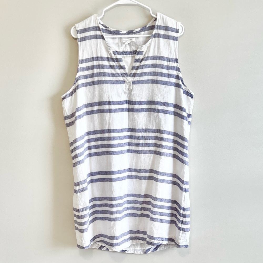 Beach Lunch Lounge Linen Blend Nautical Striped Shift Dress